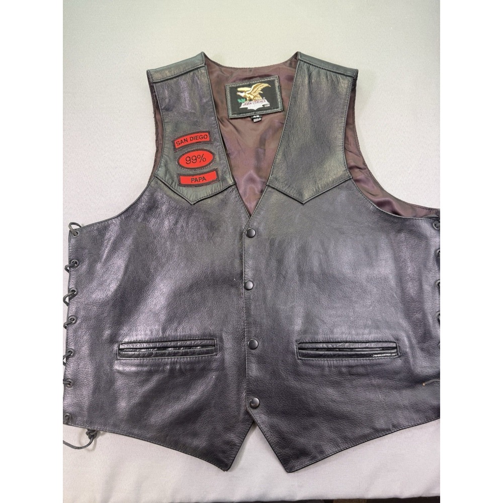 Black Leather Biker Vest w/Lace Up Sides & Concealed Carry Pocket 46 Jamin Leath